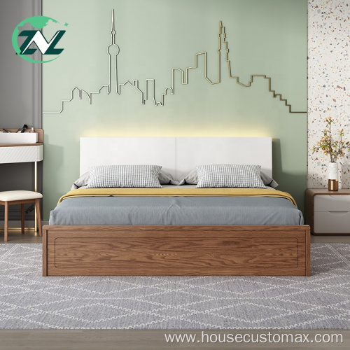 Wooden Bed MDF Drawers Solid Wood Frame Bed